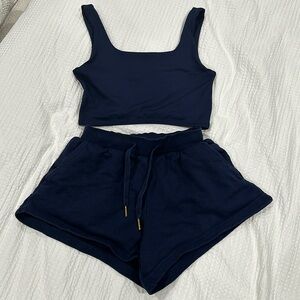 WeWoreWhat matching navy short and crop top set